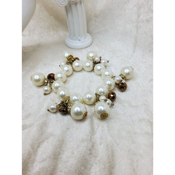 Erica Lyons Pearl & Gold Bead Cluster Bracelet With Elastic Stretch For Women - Picture 4 of 4